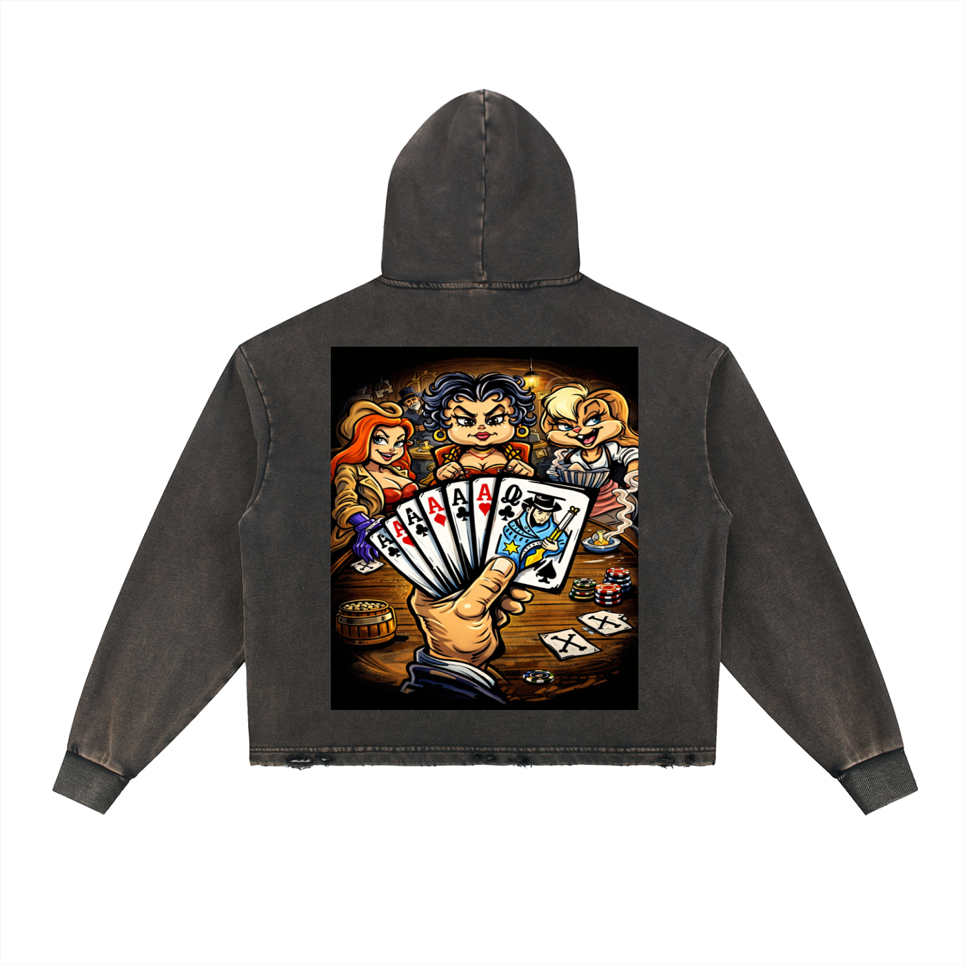 FOUL HAND WITH THE LADYS Vintage Washed Frayed-Hem Hoodie