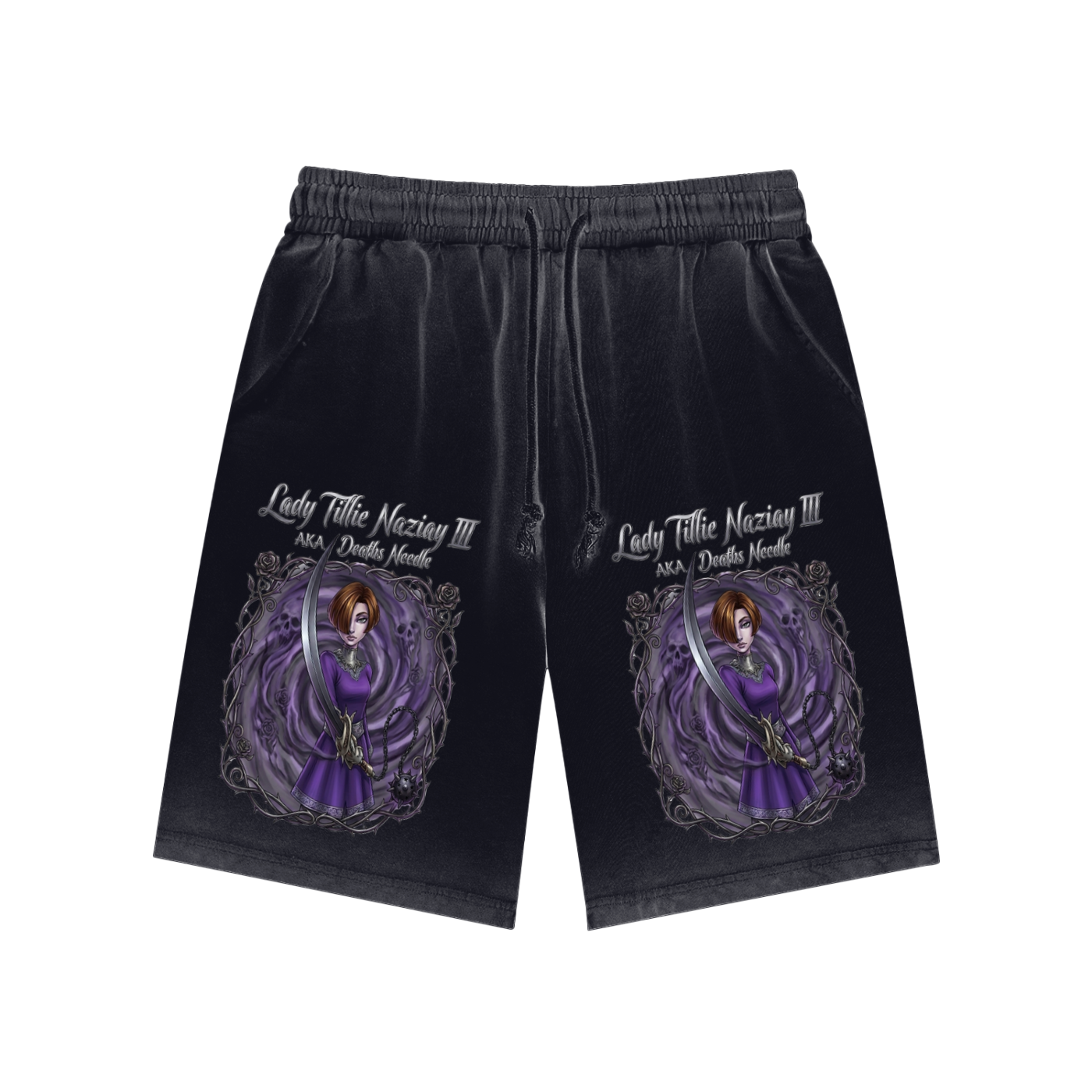 LADY DEATHS NEEDLE Reverse Dyed Sweatshorts