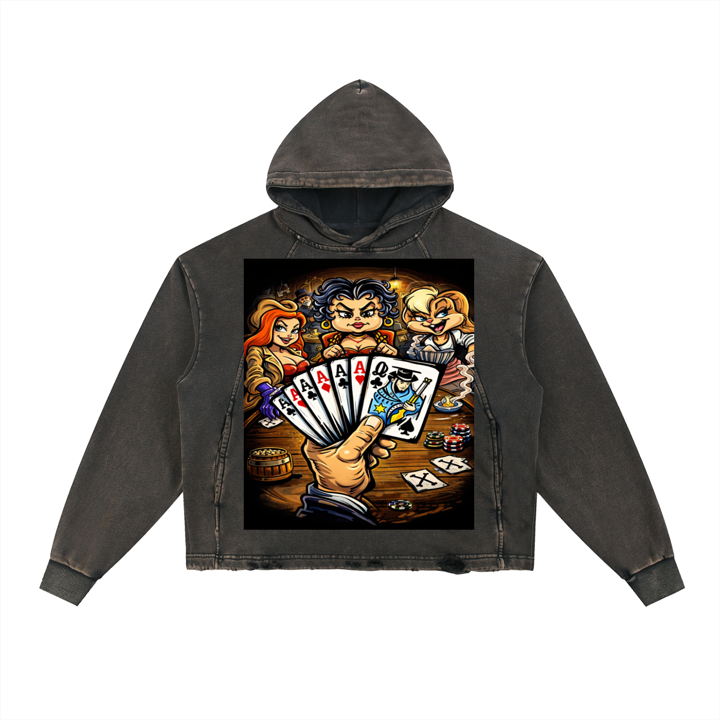 FOUL HAND WITH THE LADYS Vintage Washed Frayed-Hem Hoodie