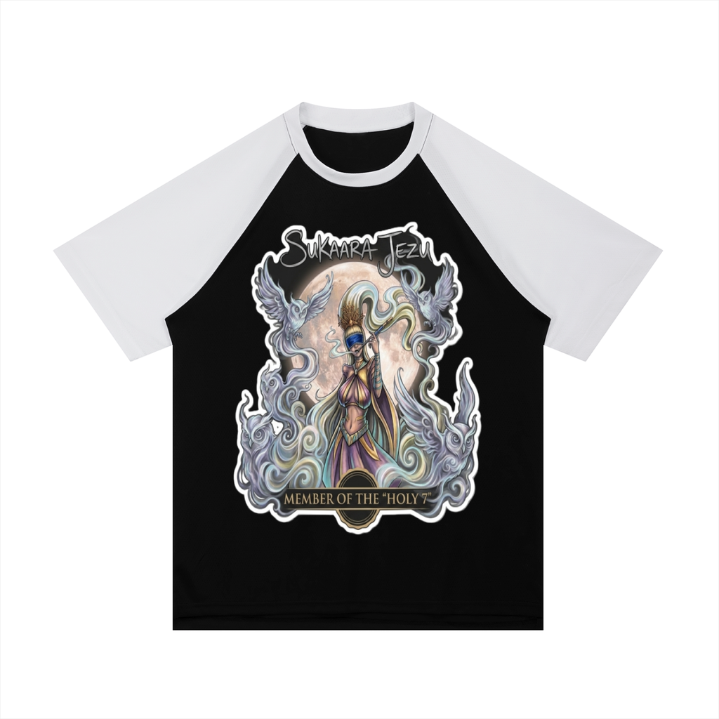 SMOKE GODDESS Contrast Raglan Sleeve Mesh T-Shirt