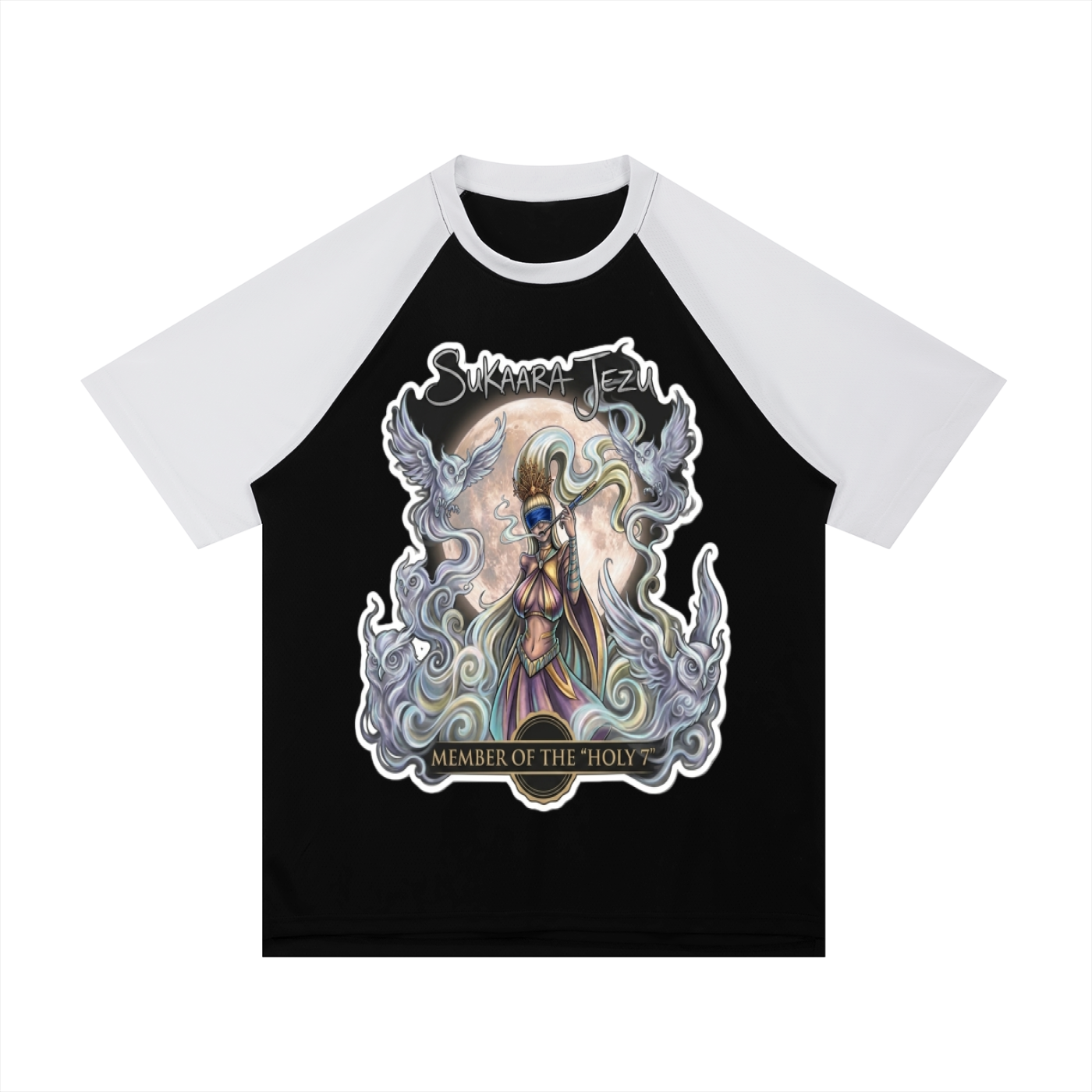 SMOKE GODDESS Contrast Raglan Sleeve Mesh T-Shirt